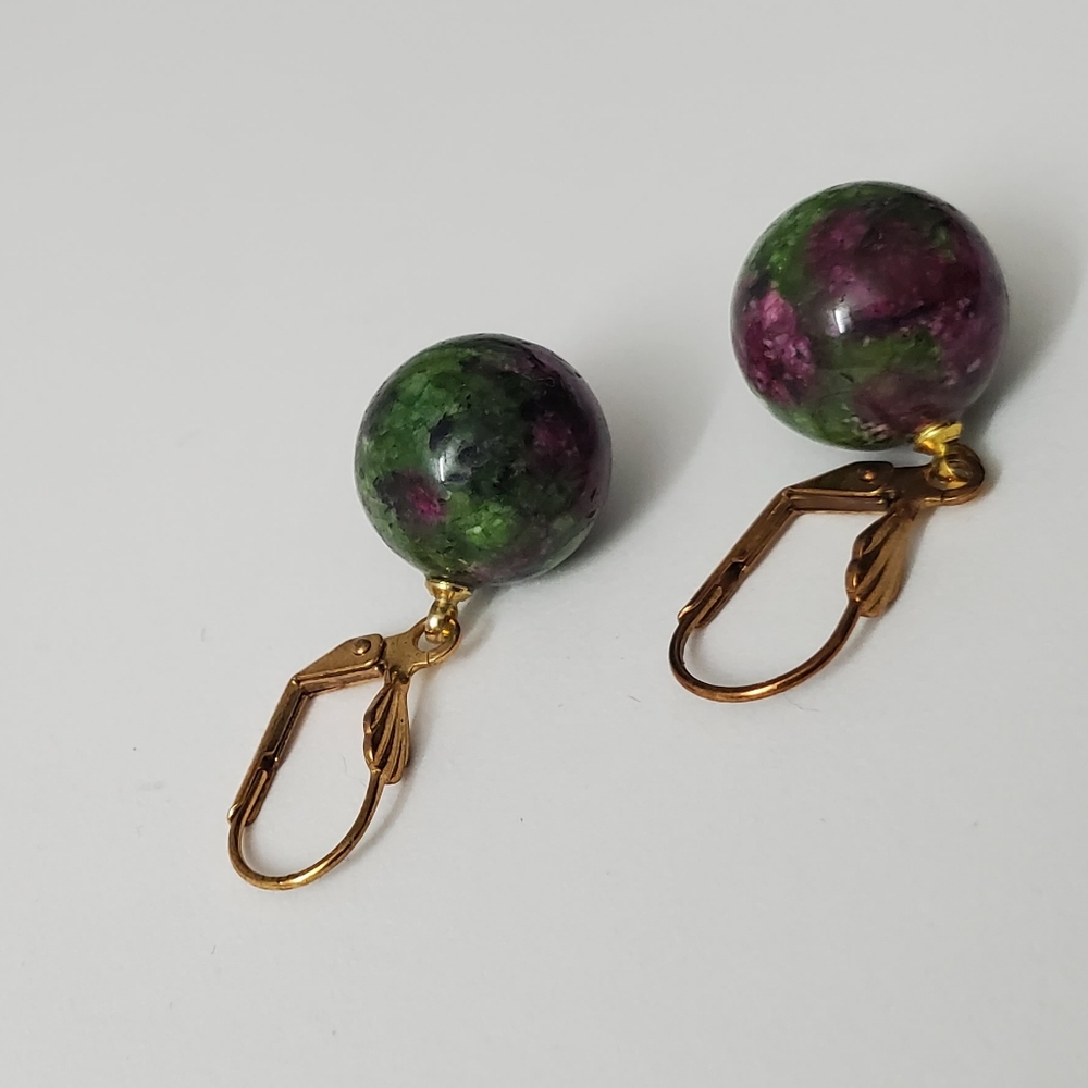 Vintage Green and Purple Round Drop Earrings